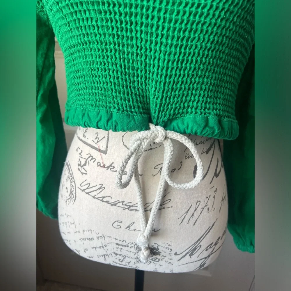 Free People Green Textured Kennedy Cropped Sweatshirt